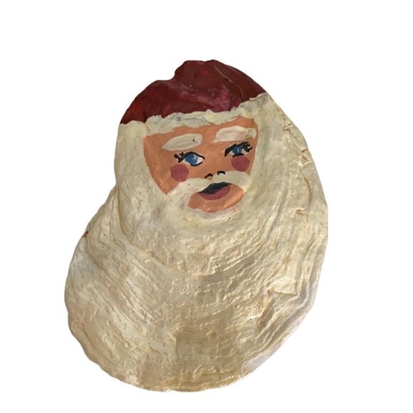 Handpainted Brooch Santa Oyster Shell Pin - Picture 1 of 4